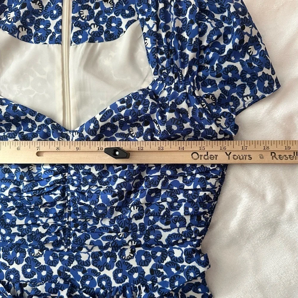 ANTHROPOLOGIE Leifnotes S 4 Drafted Petals Romper Blue White Sweetheart Ruched